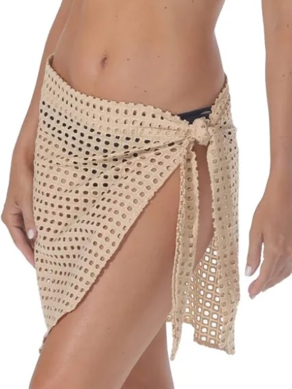 Crochet Open-Knit Eyelet Wrap Skirt Boho Swimsuit Cover-Up Tie-Side Waist Closur